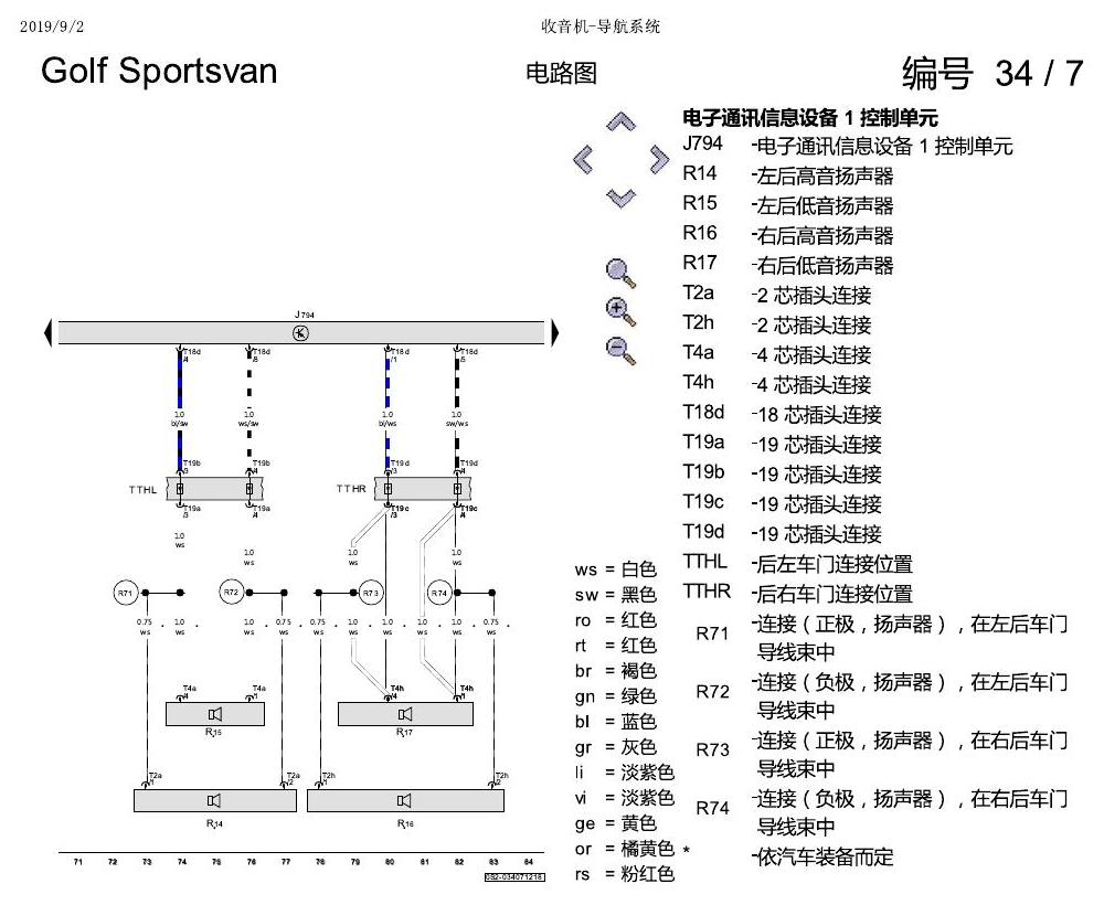 一汽大众19款高尔夫嘉旅 电路图 收音机-导航系统 电路图