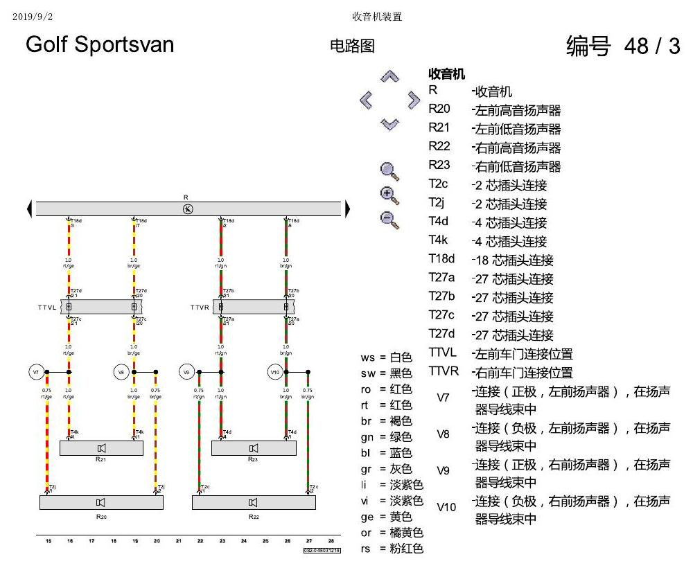一汽大众19款高尔夫嘉旅 电路图 收音机装置 电路图