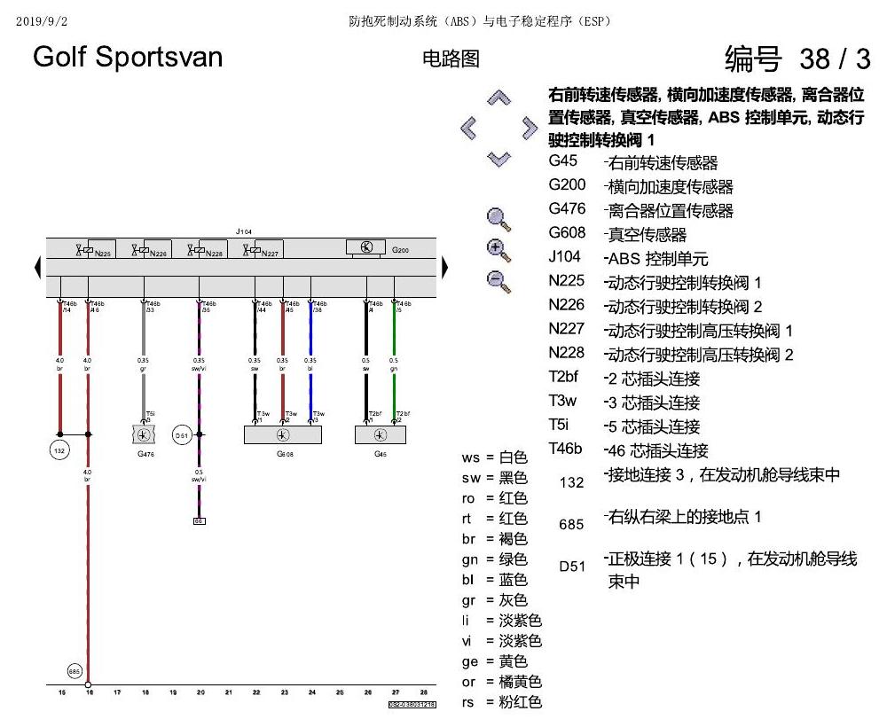 一汽大众19款高尔夫嘉旅 电路图 防抱死制动系统(ABS)与电子稳定程序(ESP) 电路图