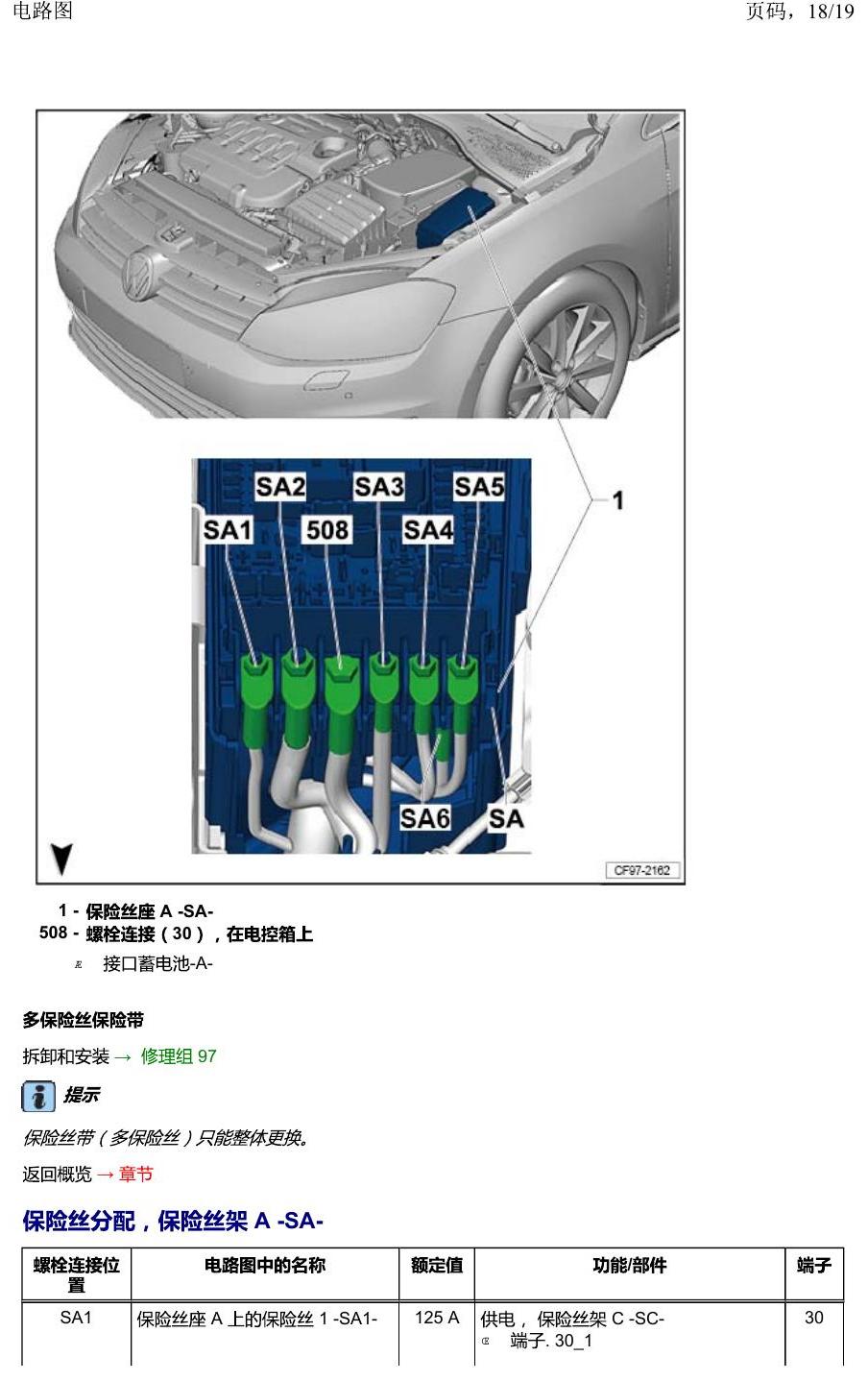 一汽大众2020 迈腾B8 安装位置 保险丝 电路图