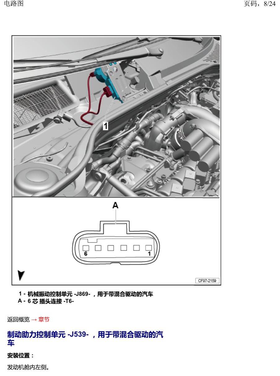 一汽大众2020 迈腾B8 安装位置 汽车前部分中的控制单元 电路图