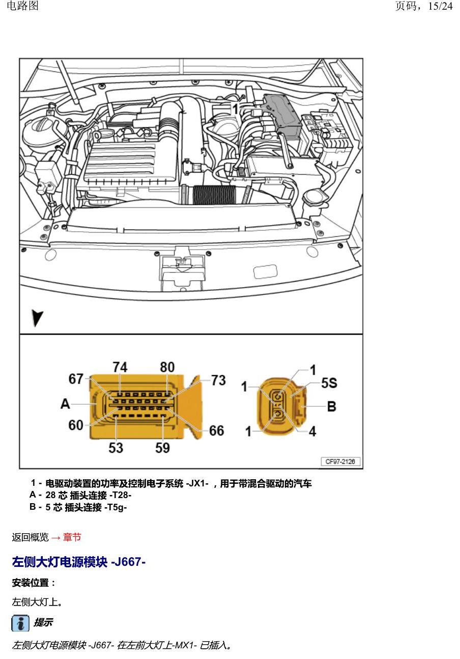 一汽大众2020 迈腾B8 安装位置 汽车前部分中的控制单元 电路图