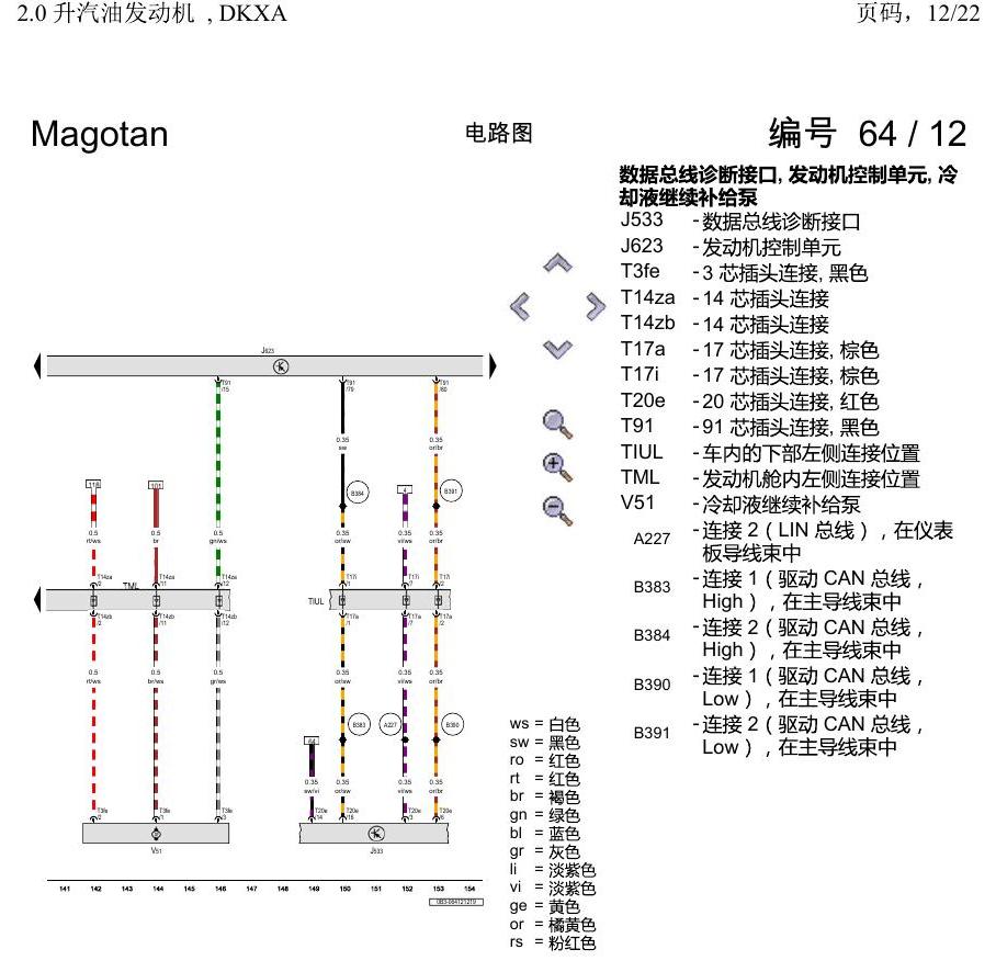 一汽大众2020 迈腾B8 电路图 2.0 升汽油发动机 , DKXA 电路图