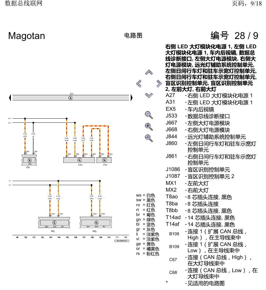 一汽大众2020 迈腾B8 电路图 数据总线联网 电路图