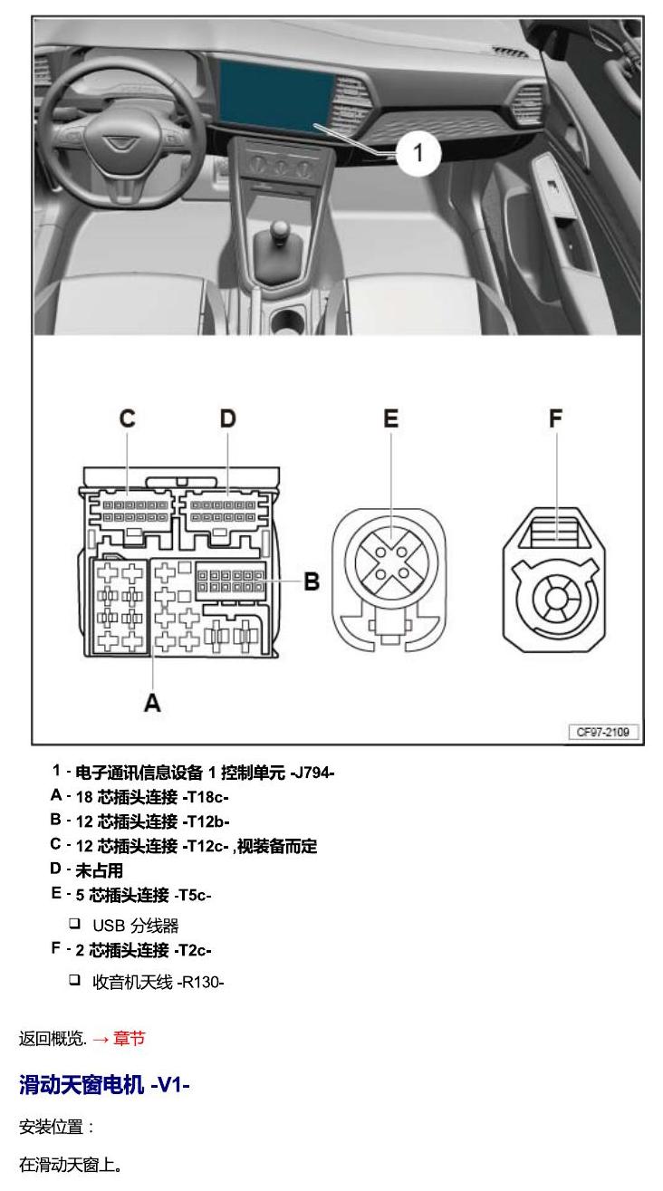 一汽大众3321 Jetta VS5 安装位置 汽车中部的控制单元 电路图