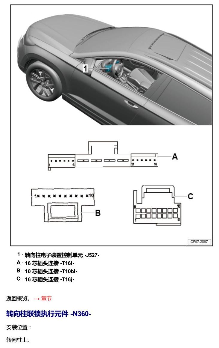 一汽大众3321 Jetta VS5 安装位置 汽车中部的控制单元 电路图