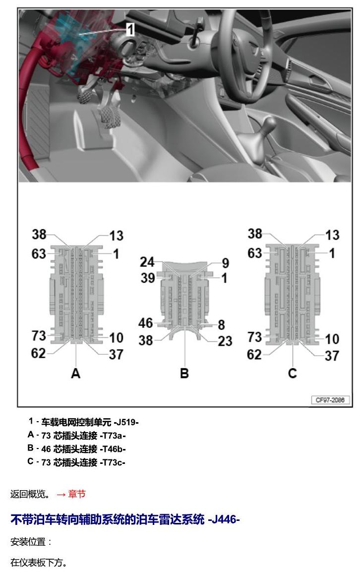 一汽大众3321 Jetta VS5 安装位置 汽车中部的控制单元 电路图