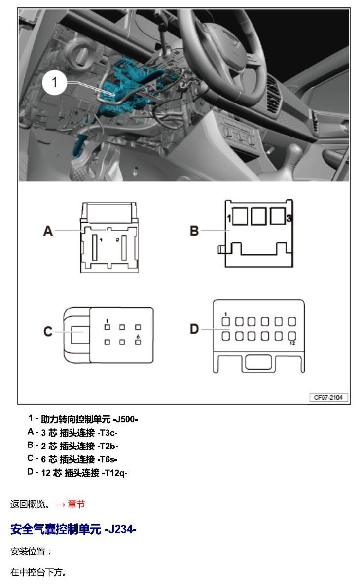 一汽大众3321 Jetta VS5 安装位置 汽车中部的控制单元 电路图
