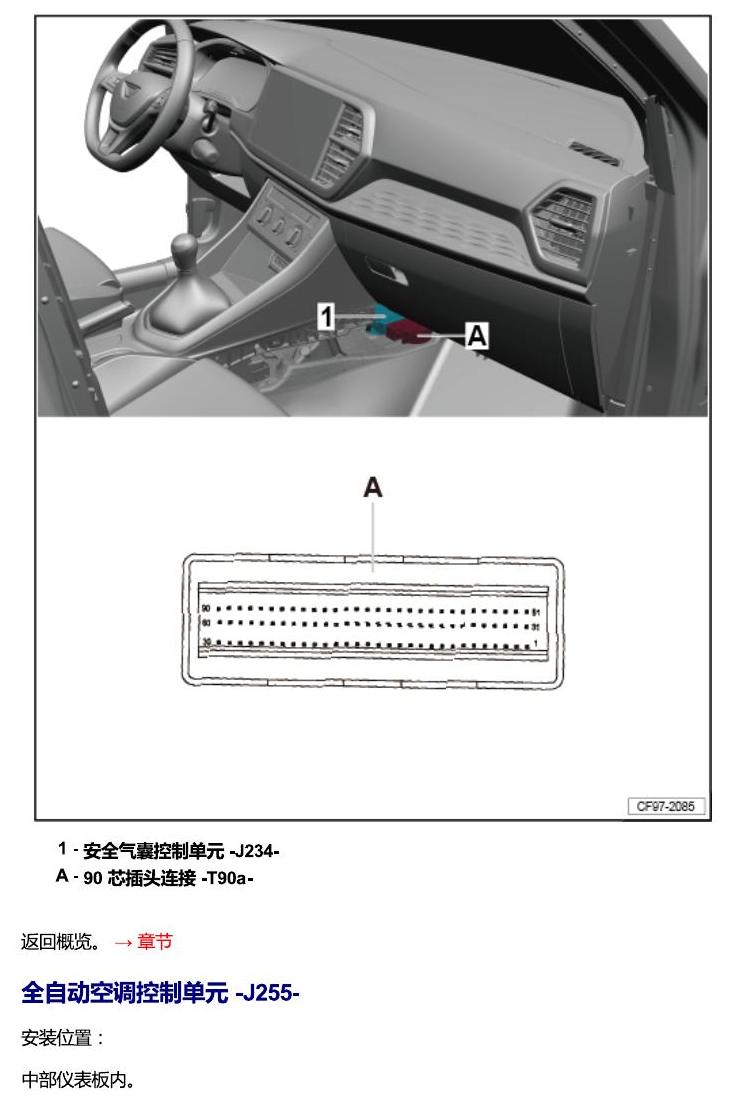 一汽大众3321 Jetta VS5 安装位置 汽车中部的控制单元 电路图