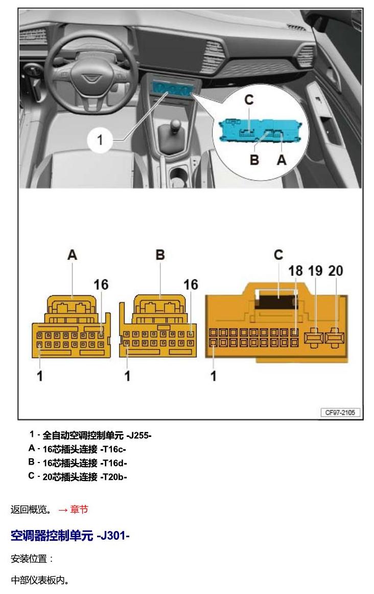 一汽大众3321 Jetta VS5 安装位置 汽车中部的控制单元 电路图