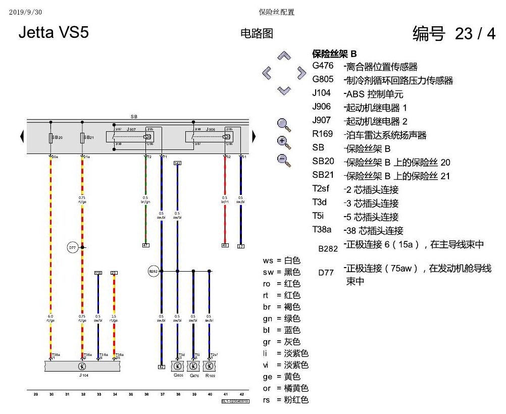 一汽大众3321 Jetta VS5 电路图 保险丝配置 电路图