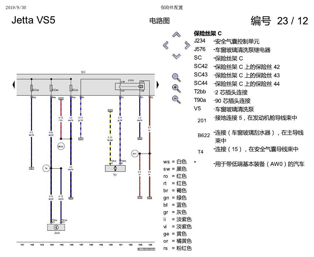 一汽大众3321 Jetta VS5 电路图 保险丝配置 电路图