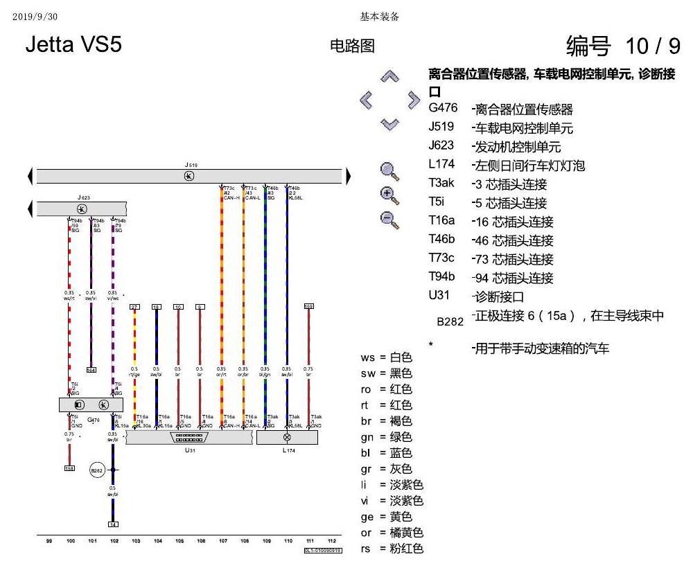 一汽大众3321 Jetta VS5 电路图 基本装备 电路图