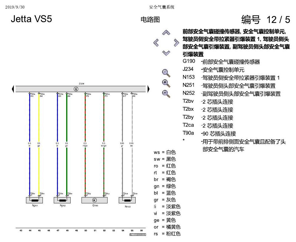 一汽大众3321 Jetta VS5 电路图 安全气囊系统 电路图