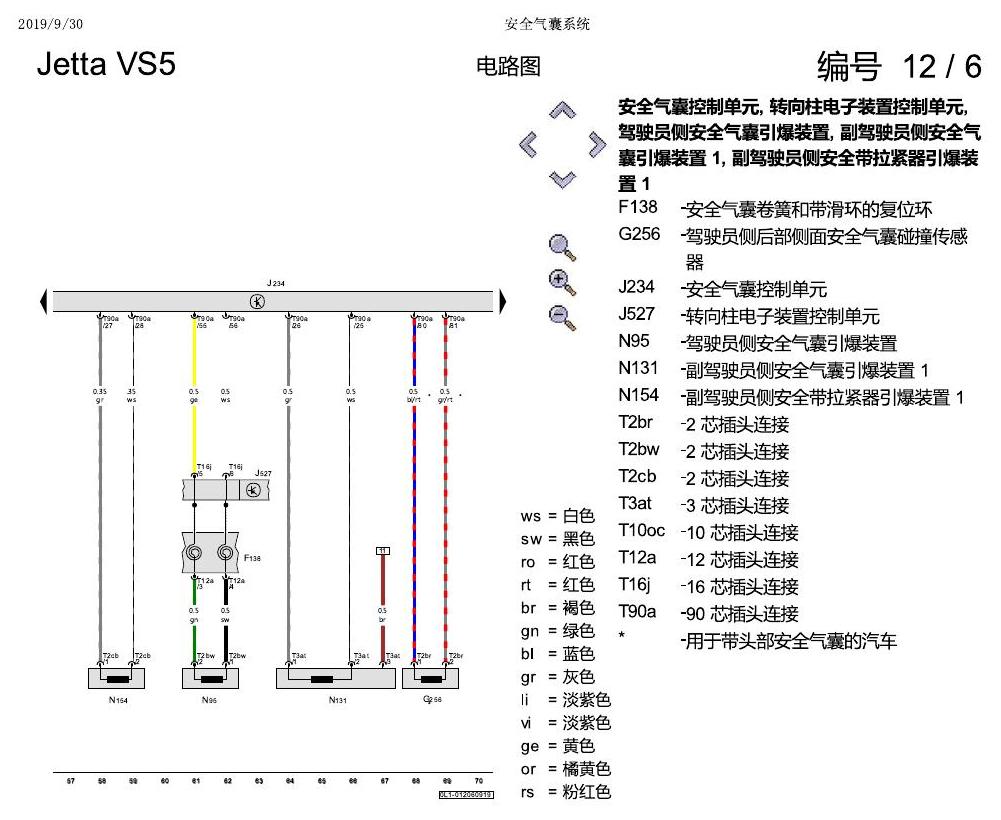 一汽大众3321 Jetta VS5 电路图 安全气囊系统 电路图