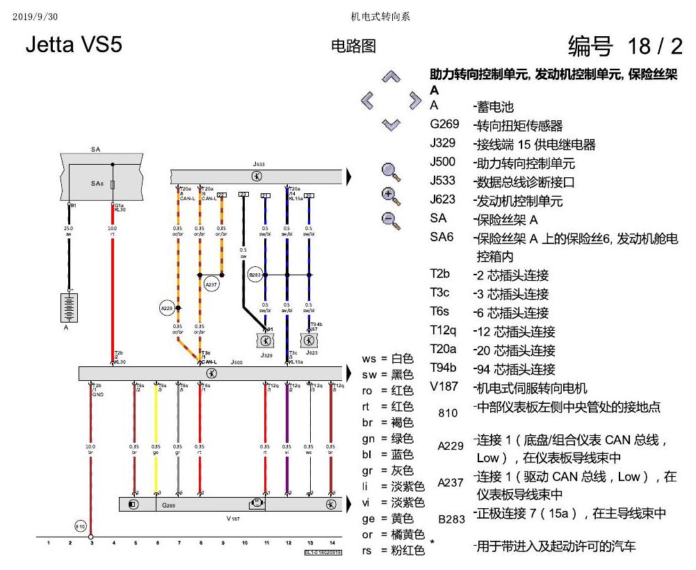 一汽大众3321 Jetta VS5 电路图 机电式转向系 电路图