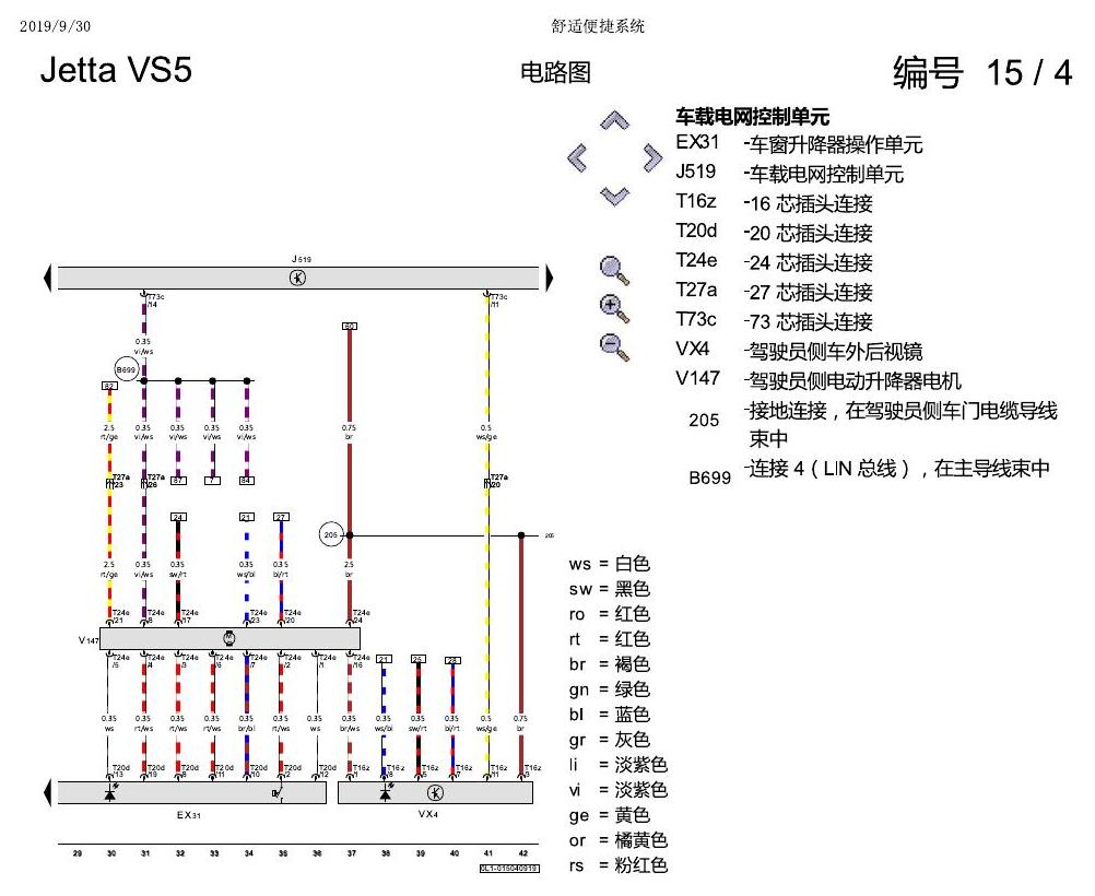 一汽大众3321 Jetta VS5 电路图 舒适便捷系统 电路图