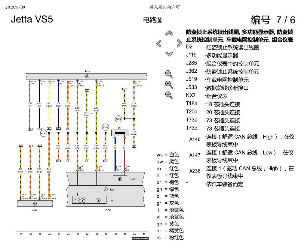一汽大众3321 Jetta VS5 电路图 进入及起动许可 电路图