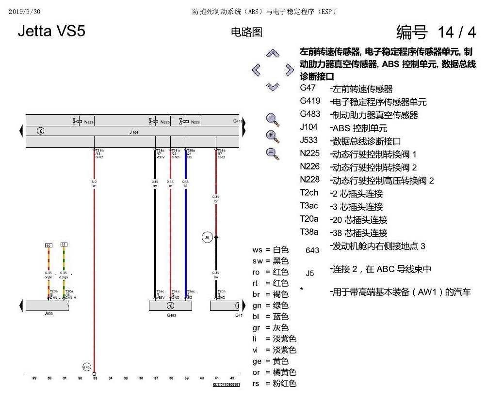 一汽大众3321 Jetta VS5 电路图 防抱死制动系统(ABS)与电子稳定程序(ESP) 电路图