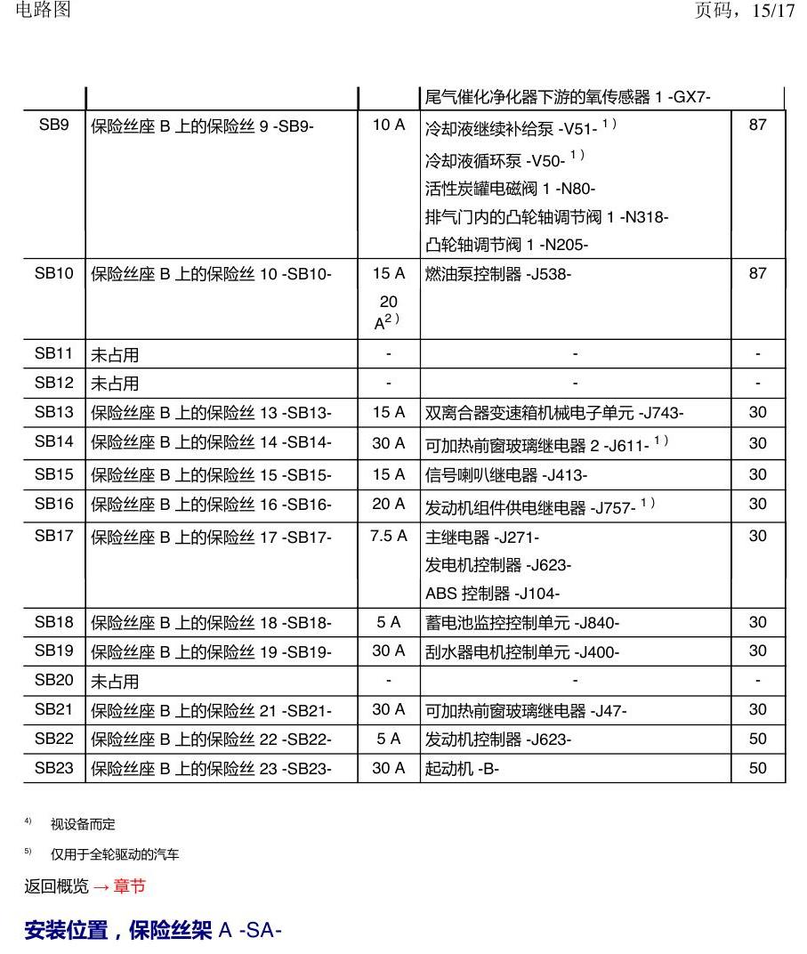 一汽大众3321 探岳 保险丝 电路图