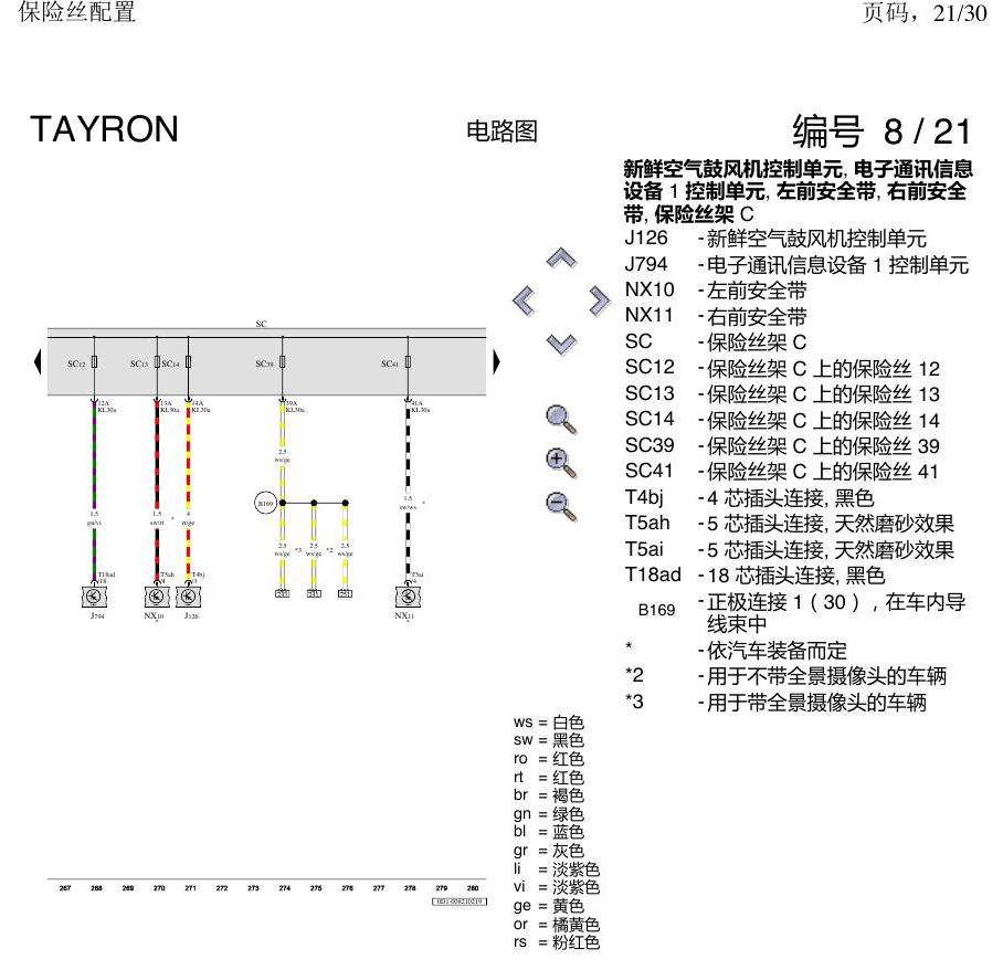 一汽大众3321 探岳 保险丝配置 电路图