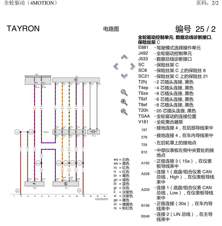 一汽大众3321 探岳 全轮驱动 电路图