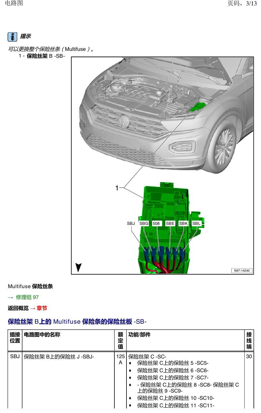 一汽大众3321 探戈 保险丝 电路图