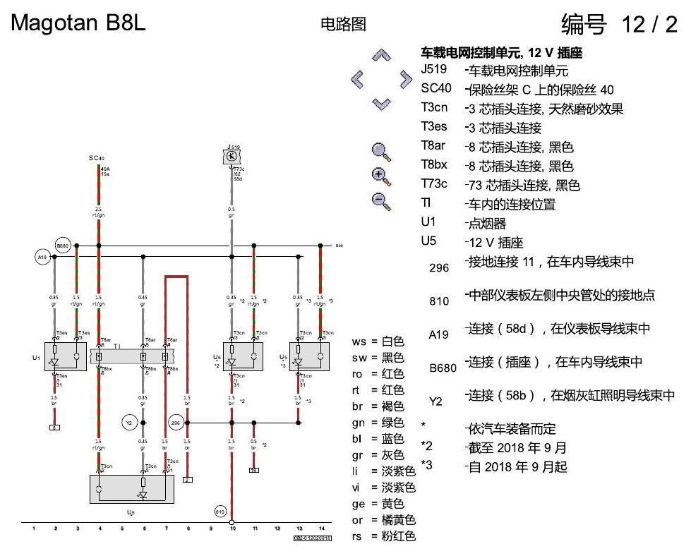 一汽大众3321 迈腾 B8 12v 插座 电路图
