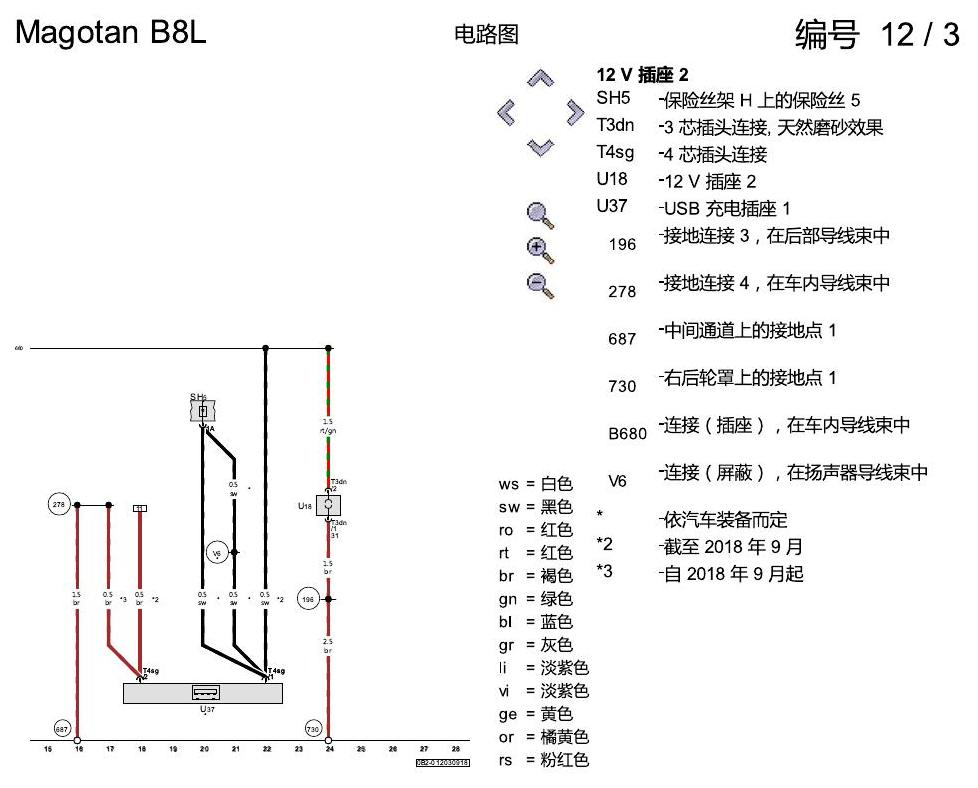 一汽大众3321 迈腾 B8 12v 插座 电路图