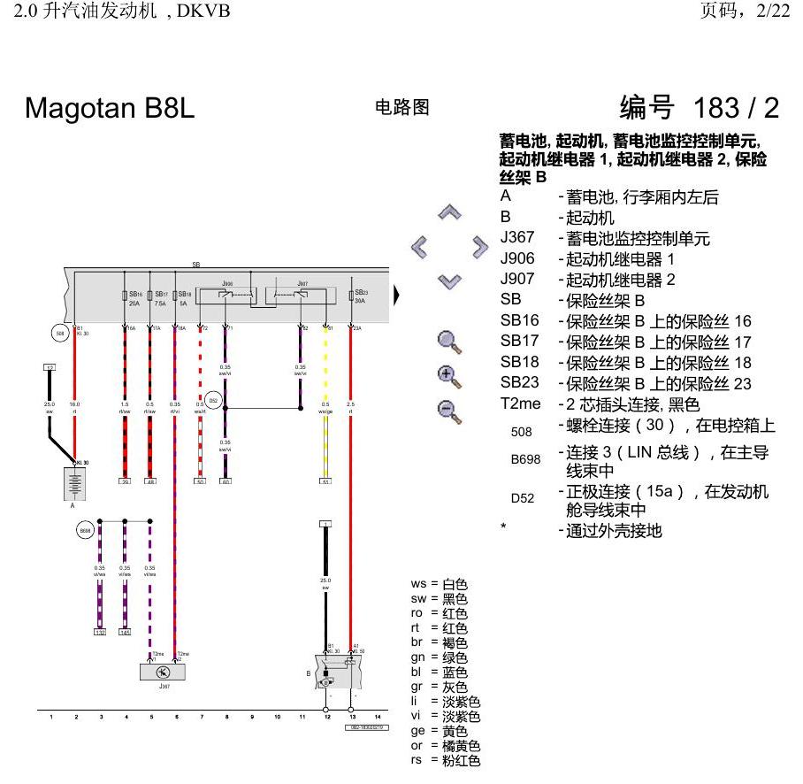 一汽大众3321 迈腾 B8 2.0 升汽油发动机 , DKVB 电路图