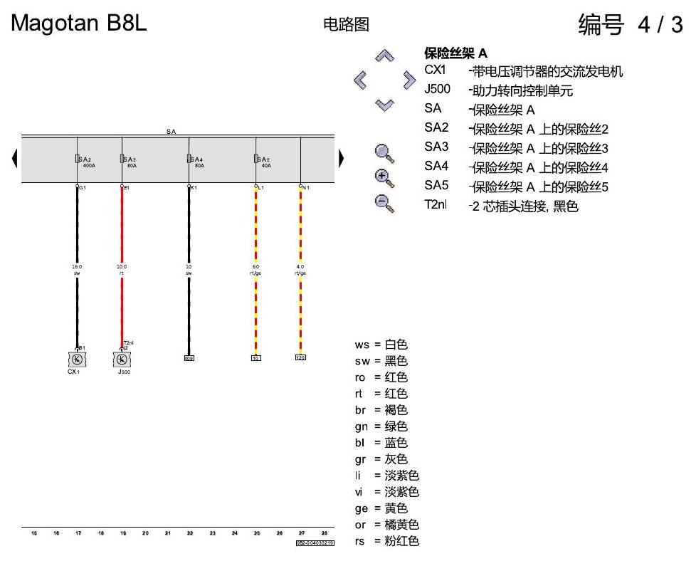 一汽大众3321 迈腾 B8 保险丝配置 电路图