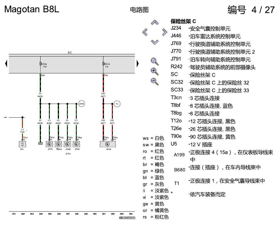 一汽大众3321 迈腾 B8 保险丝配置 电路图