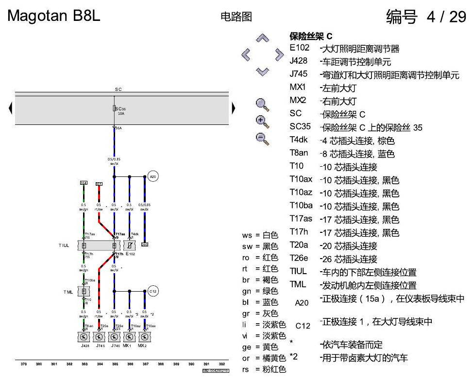一汽大众3321 迈腾 B8 保险丝配置 电路图
