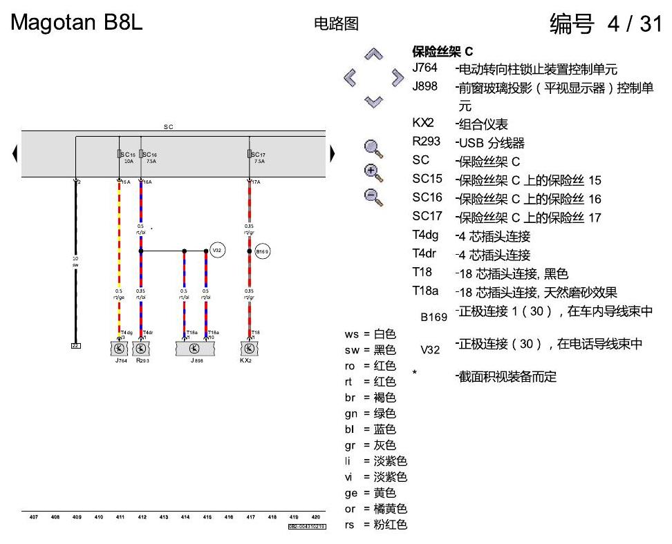 一汽大众3321 迈腾 B8 保险丝配置 电路图