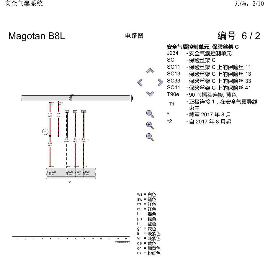 一汽大众3321 迈腾 B8 安全气囊系统 电路图