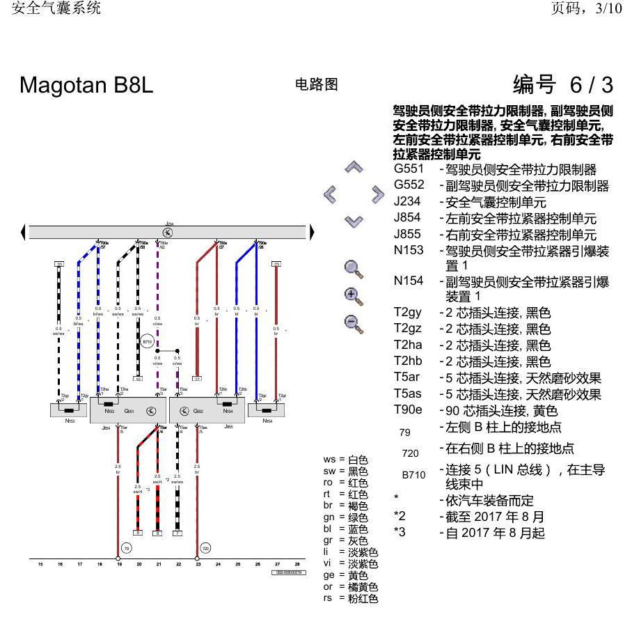 一汽大众3321 迈腾 B8 安全气囊系统 电路图