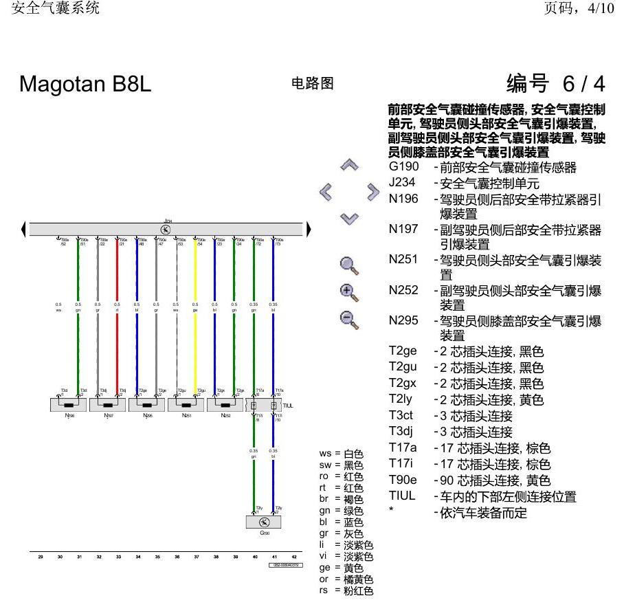 一汽大众3321 迈腾 B8 安全气囊系统 电路图