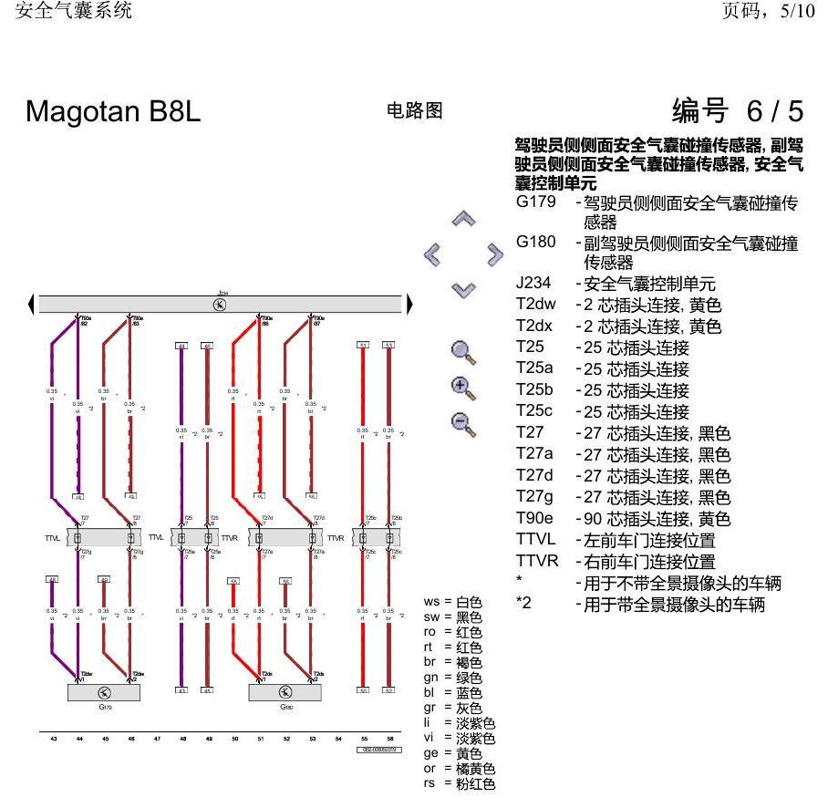 一汽大众3321 迈腾 B8 安全气囊系统 电路图
