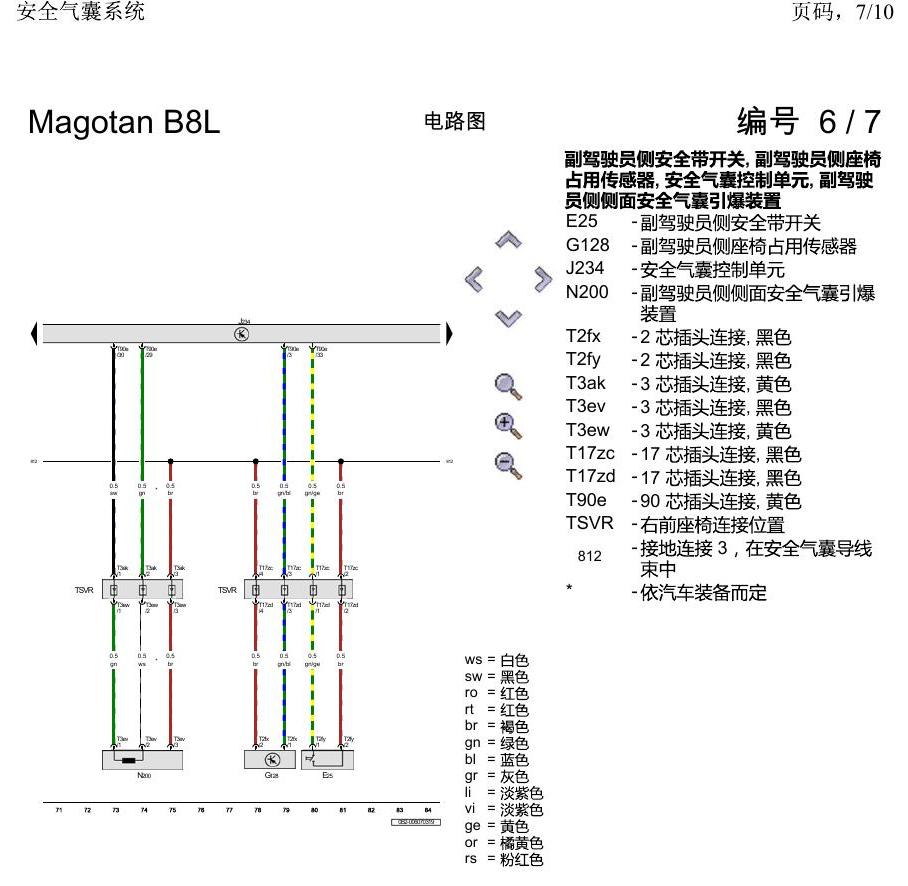 一汽大众3321 迈腾 B8 安全气囊系统 电路图