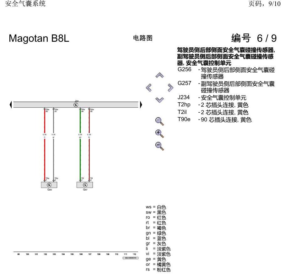 一汽大众3321 迈腾 B8 安全气囊系统 电路图