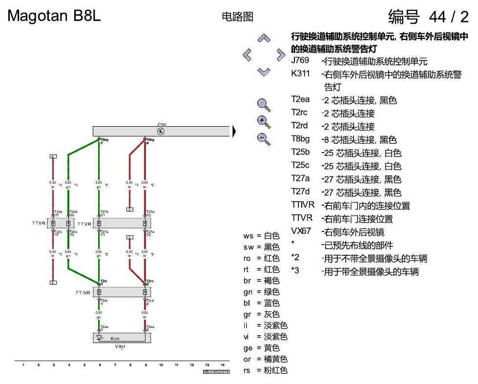 一汽大众3321 迈腾 B8 换道辅助 电路图