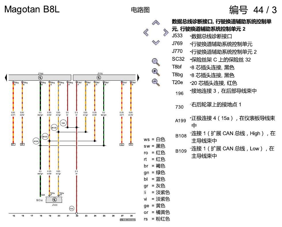 一汽大众3321 迈腾 B8 换道辅助 电路图