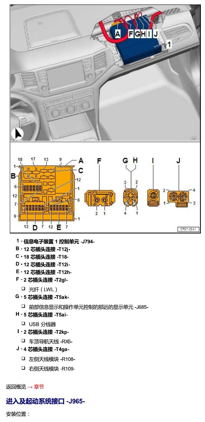 一汽大众3321 迈腾 B8 汽车中部的控制单元 电路图