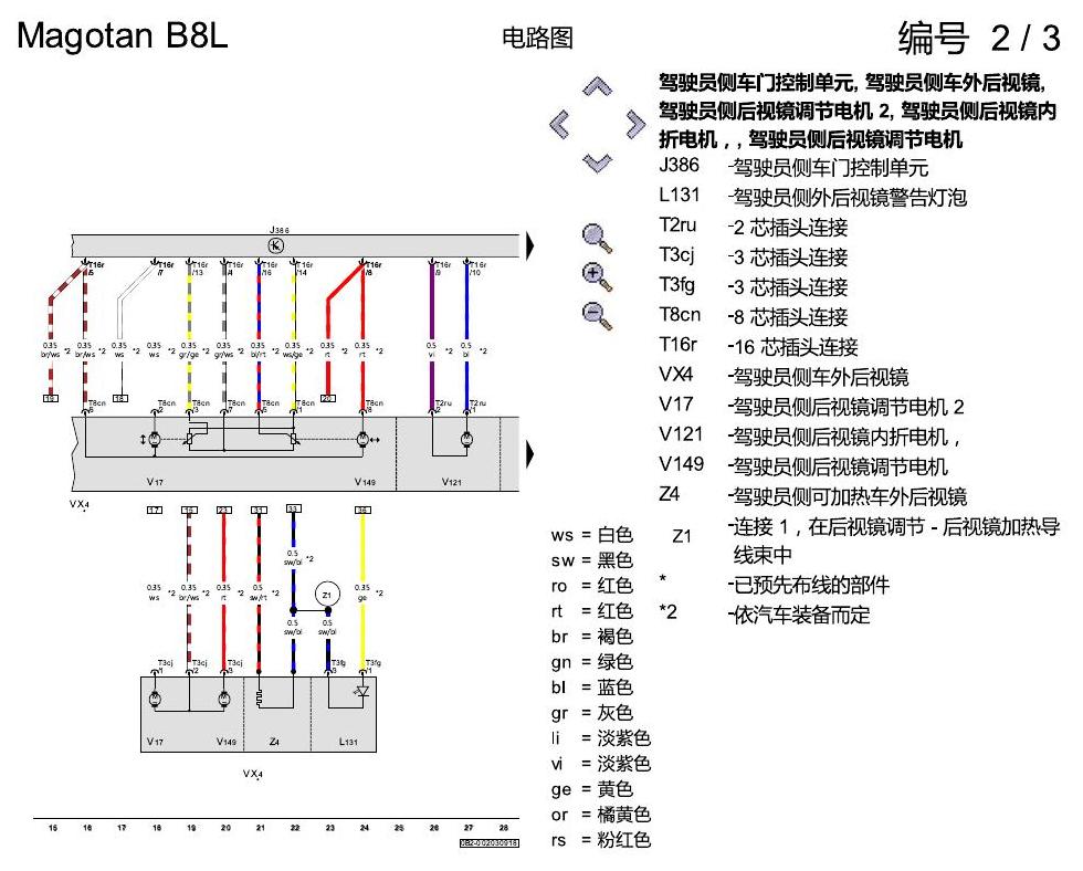 一汽大众3321 迈腾 B8 舒适便捷系统 电路图