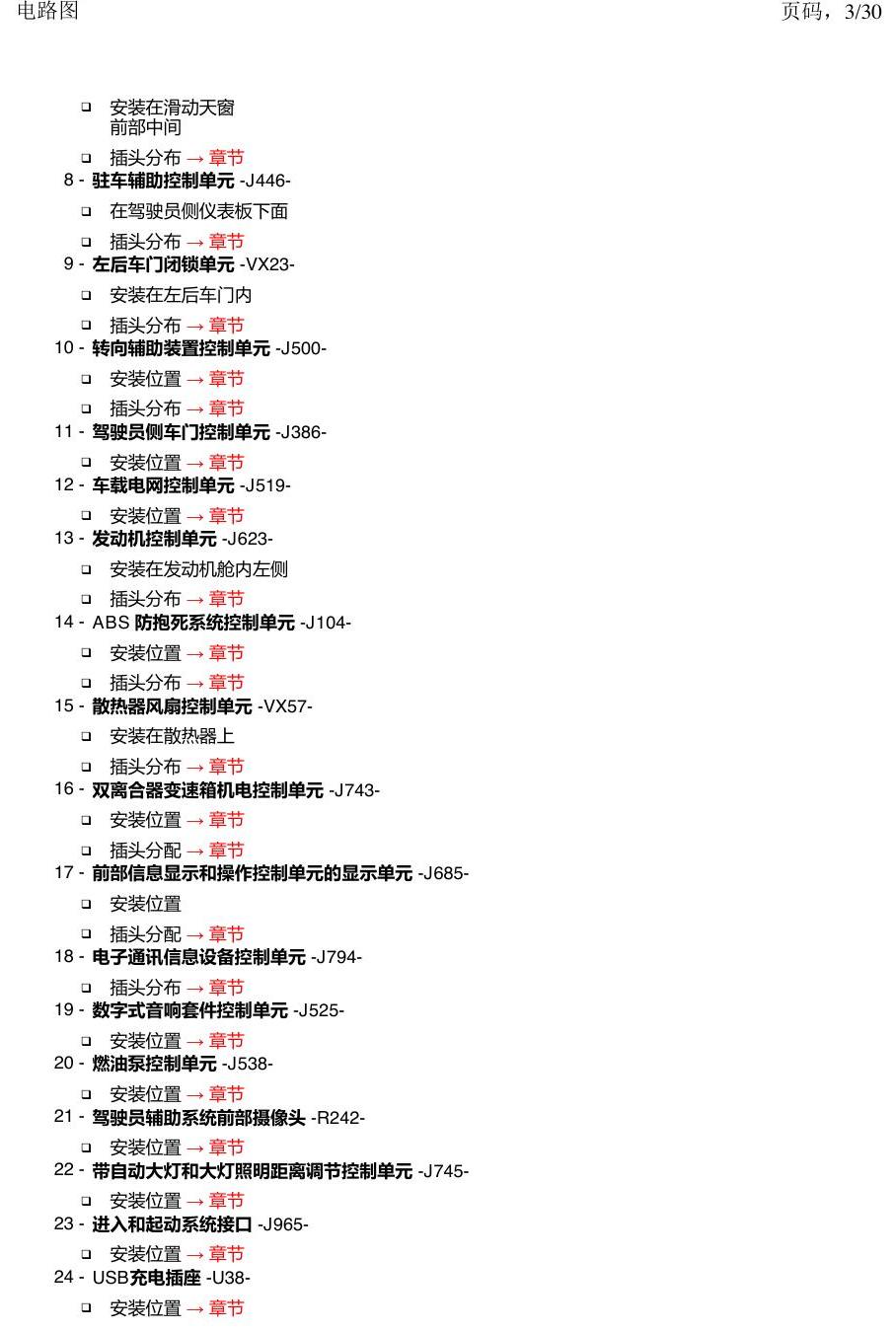 一汽大众3321 速腾 MQB 前部的控制单元 电路图
