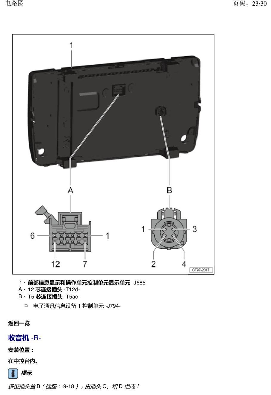 一汽大众3321 速腾 MQB 前部的控制单元 电路图