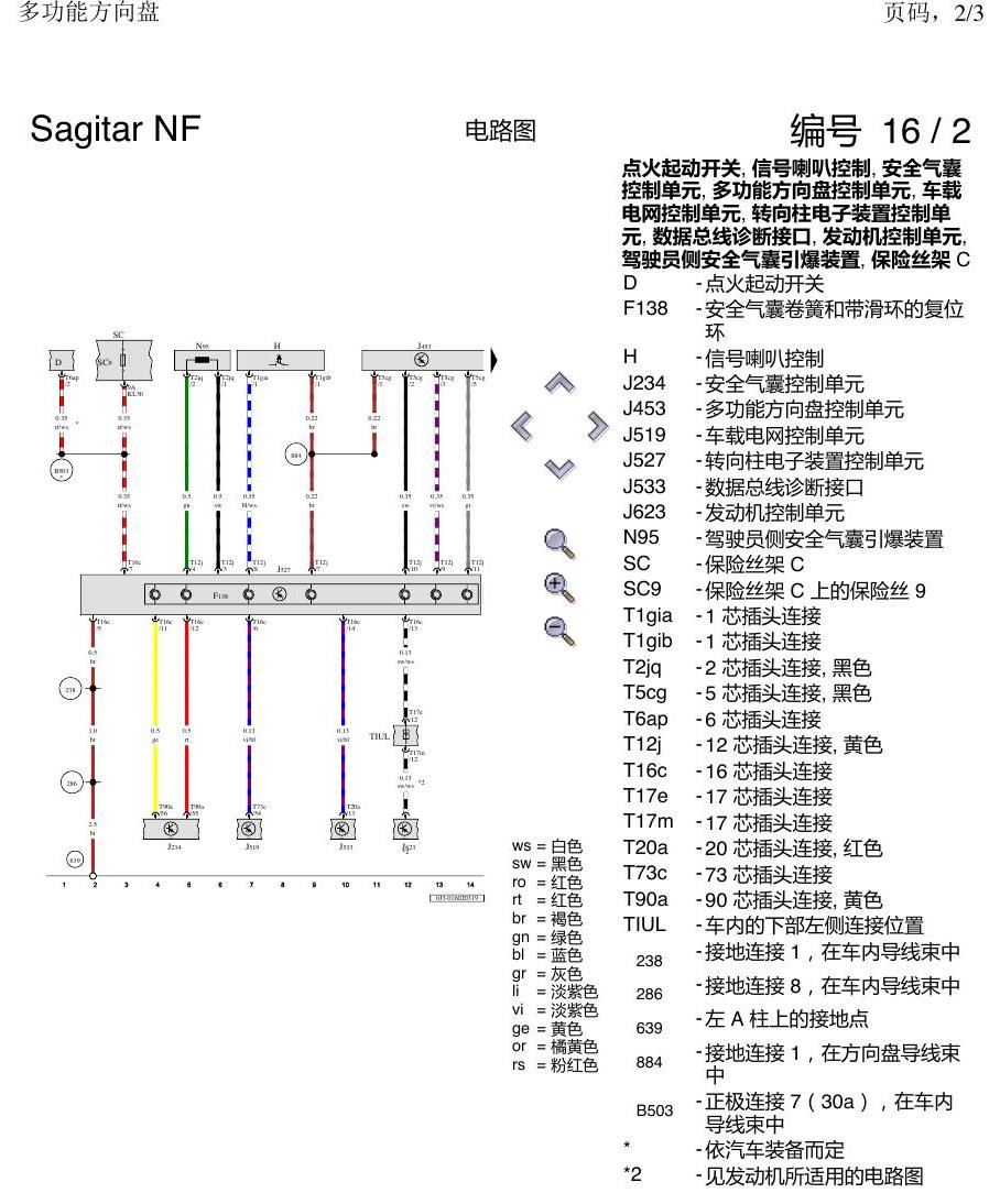 一汽大众3321 速腾 MQB 多功能方向盘 电路图