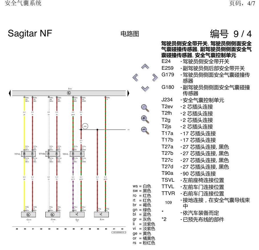 一汽大众3321 速腾 MQB 安全气囊 电路图
