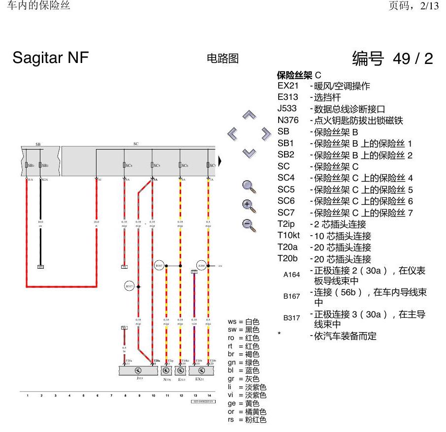 一汽大众3321 速腾 MQB 车内的保险丝 电路图