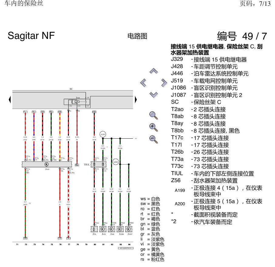 一汽大众3321 速腾 MQB 车内的保险丝 电路图